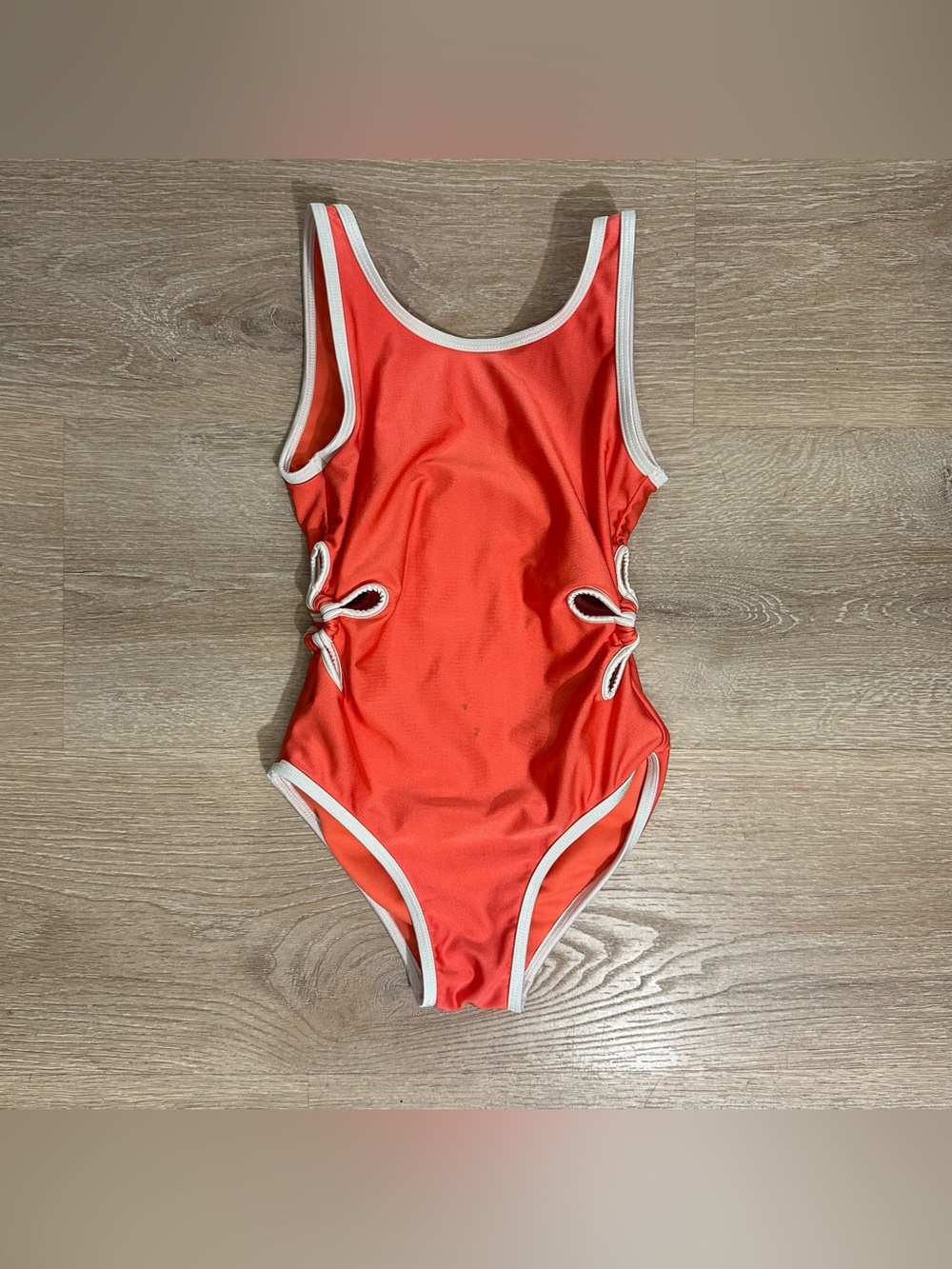 Cat & Jack Girls One-Piece Swimsuit in Coral with White Trim